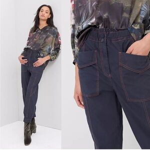 Anthropologie Mason Jogger Pants Navy Contrast Stitching Pockets Elastic Waist M